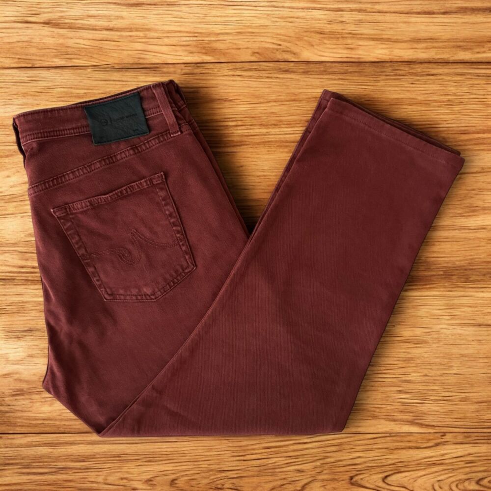 AG Everett Slim Straight Jeans - Wine Burgundy Red - Cotton Stretch - 34x28
